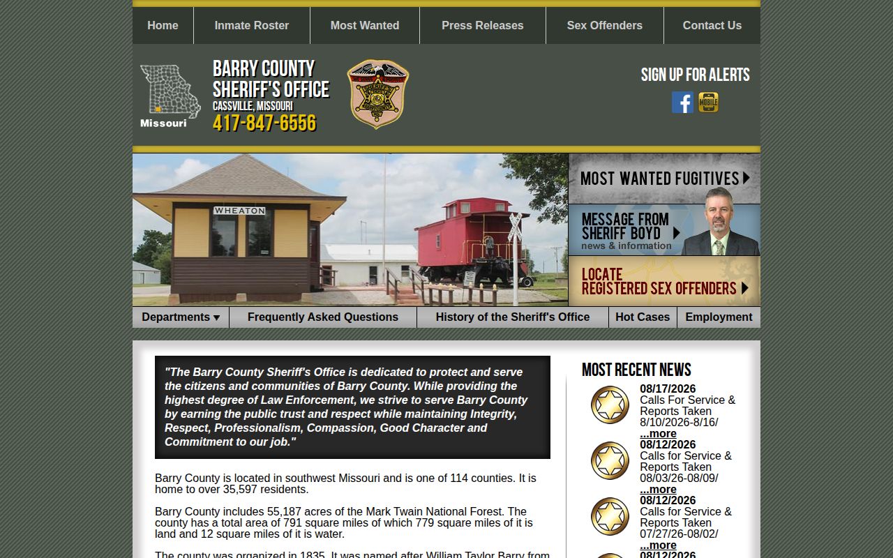 Barry County Sheriff homepage latest booking module