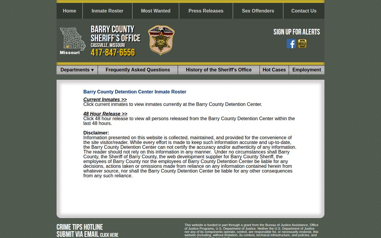 Barry County arrest roster chooser for current inmates and recent releases